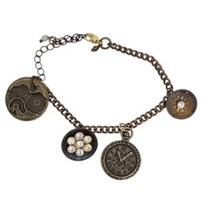 Upcycled Bronze Steampunk Clock Clear Crystal Saucer Bracelet